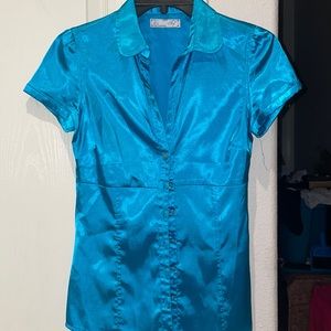 ZARA TRF silk aqua button down shirt